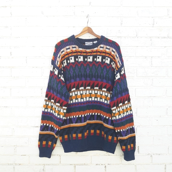 Vintage 90s Gulf Traders Multicolor Crewneck Sweater - Picture 1 of 4
